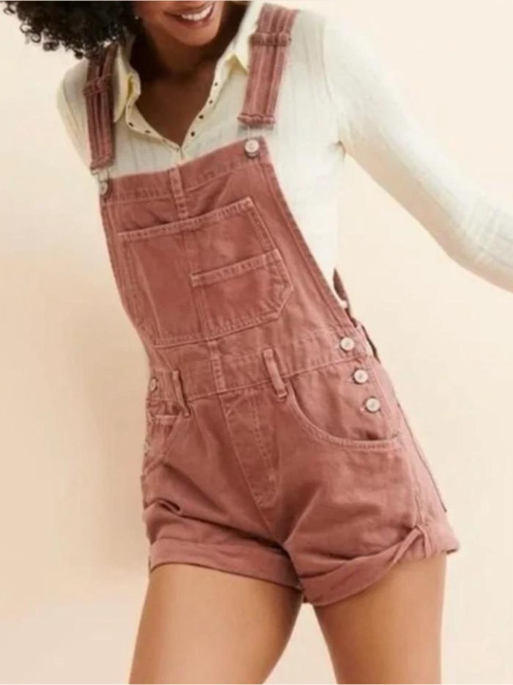 Free People Ziggy Shortalls NWT Rosewood Pink Denim Overalls Romper Size S